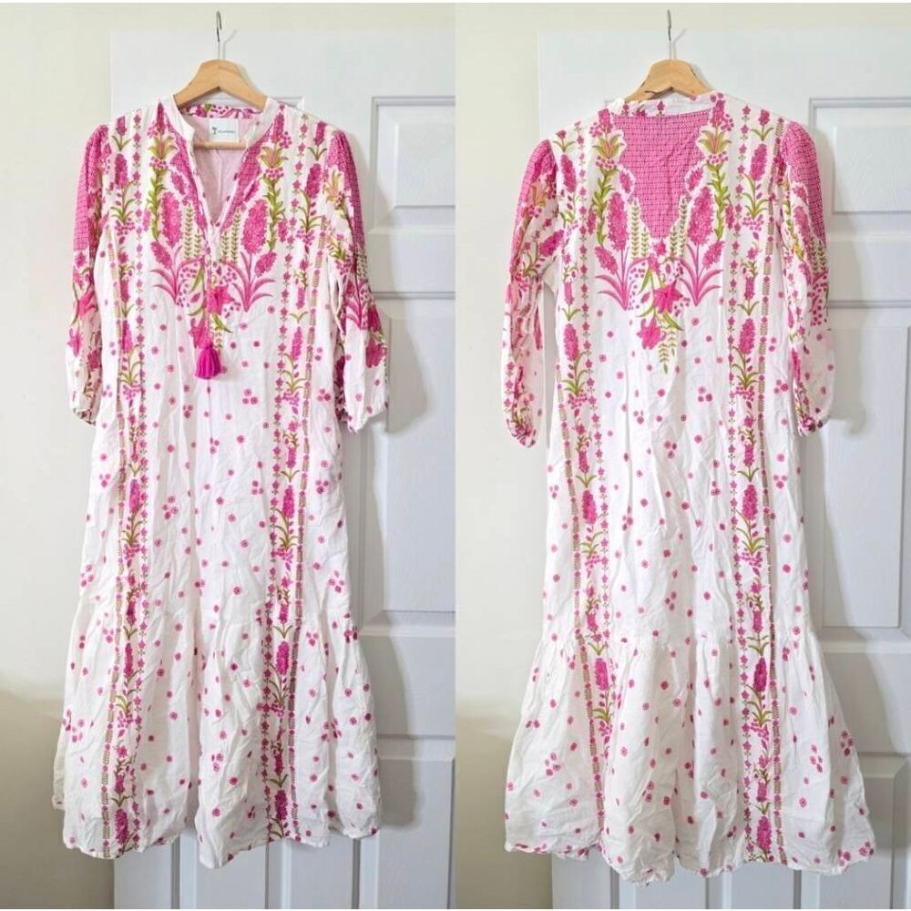 Islapayal pink floral tassel midi dress M